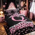 thumbnail image 2 of Manfei Leopard Print Bow Letter Q Print Twin Bedding Sets for Girls, Black Pink Initial Bows Bedding Comforter Set, Black Reversible, 7-Piece, 2 of 7