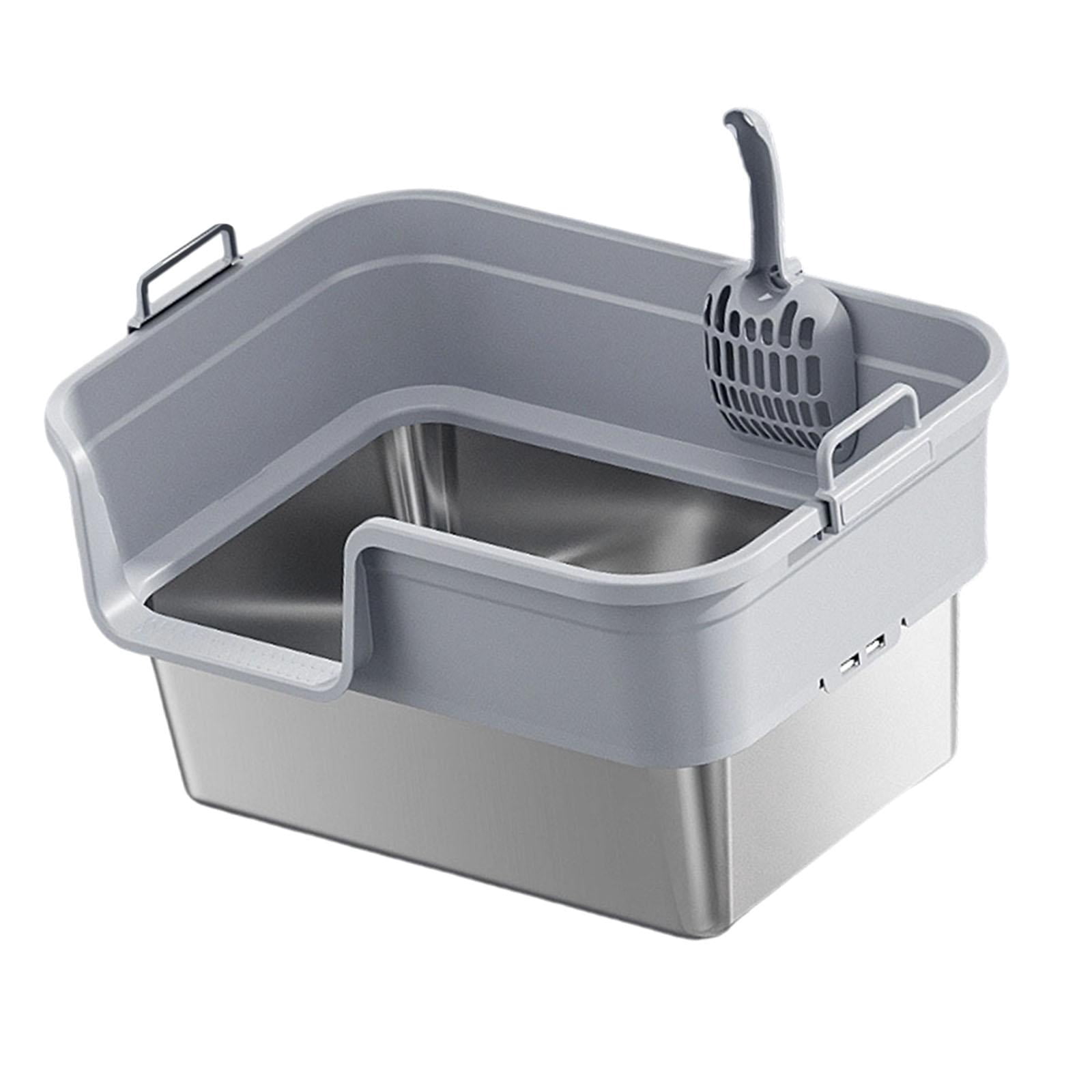 EHJRE Large Cat Litter Box Litter Pan Heightening, Semi Enclosed for Small Large Cats High Sided Sturdy, Anti Splashing, Cat Toilet Light Gray