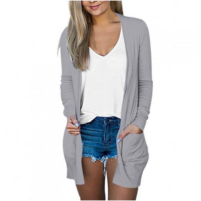 Pisexur Women's Cardigan Sweaters Lightweight Open Front Cardigan Casual Solid Color Long Sleeve Button Down Loose Fall Cardigans
