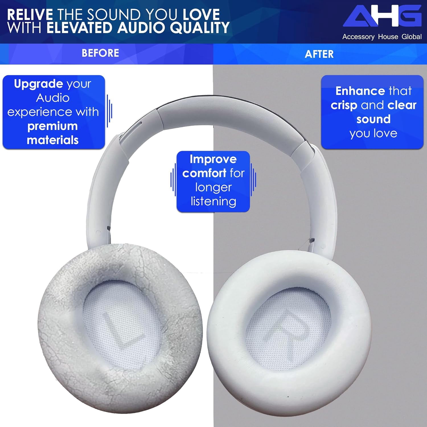 HRTGFD-AHG Premium Replacement Sound core Space q45 Headphones Ear Pads/Space Q45 Ear Cushions Compatible with Anker Soundcore Space Q45 Headphones (White). Premium Protein Leather | High-Density Foa