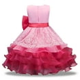 thumbnail image 6 of Penkiiy Toddler Girls Solid Color Net Yarn Hollow Out Lace Sequins Bowknot Birthday Party Flowers Gown Kids Dresses Dresses for Toddler Girls 5 Years Hot 2023 Summer Deal, 6 of 9
