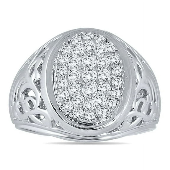 SZUL 1 Carat TW Engraved Men's Diamond Ring In 10K White Gold (J-K-L Color, I2-I3 Clarity)