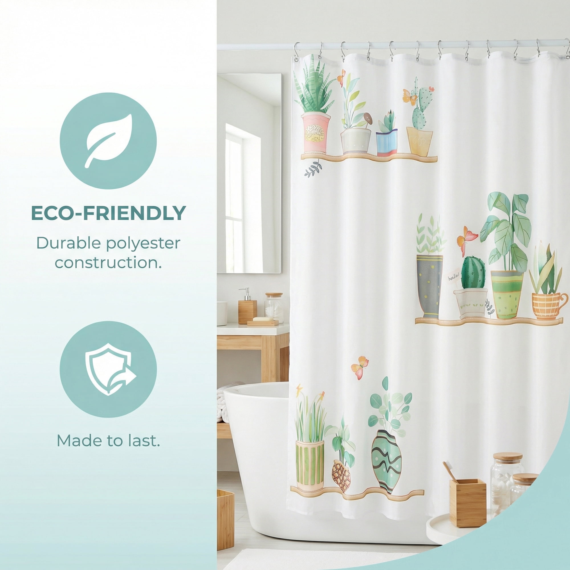 Unique Bargains Cute Print Shower Curtain Sets with Hooks Multicolor Succul 71"W x 71"L