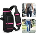 thumbnail image 5 of Spacetrony Neoprene Water Bottle Sleeve with Phone & Keys Pockets – Fits 12–32 oz Cylindrical Bottles – Hands-Free Crossbody & Shoulder Strap Bag – Black and Pink, 5 of 9