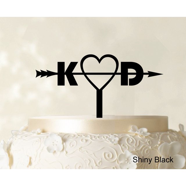 Initial Custom Wedding Cake Topper Personalized Shiny Black Cake Topper Color Option Available 6-8 Inches Wide