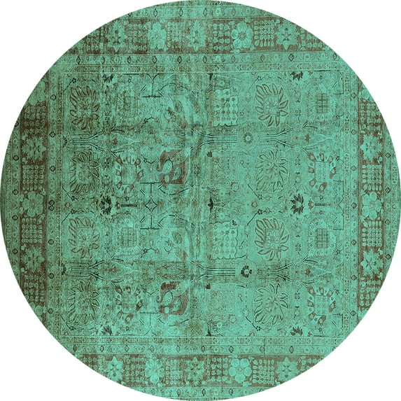 Ahgly Company Indoor Round Oriental Turquoise Blue Industrial Area Rugs, 8' Round