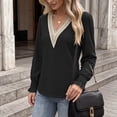 thumbnail image 4 of CHGBMOK Long Sleeve Shirts for Women Casual Lace V Neck Dressy Tops Fall Trendy Blouses Hollow Floral T Shirts, 4 of 6