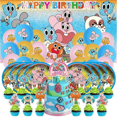 The Amazing World of Gumball Birthday Party Supplies Balloons Plates Decoration Cake Topper Decor Tableware Banner Backdrop
