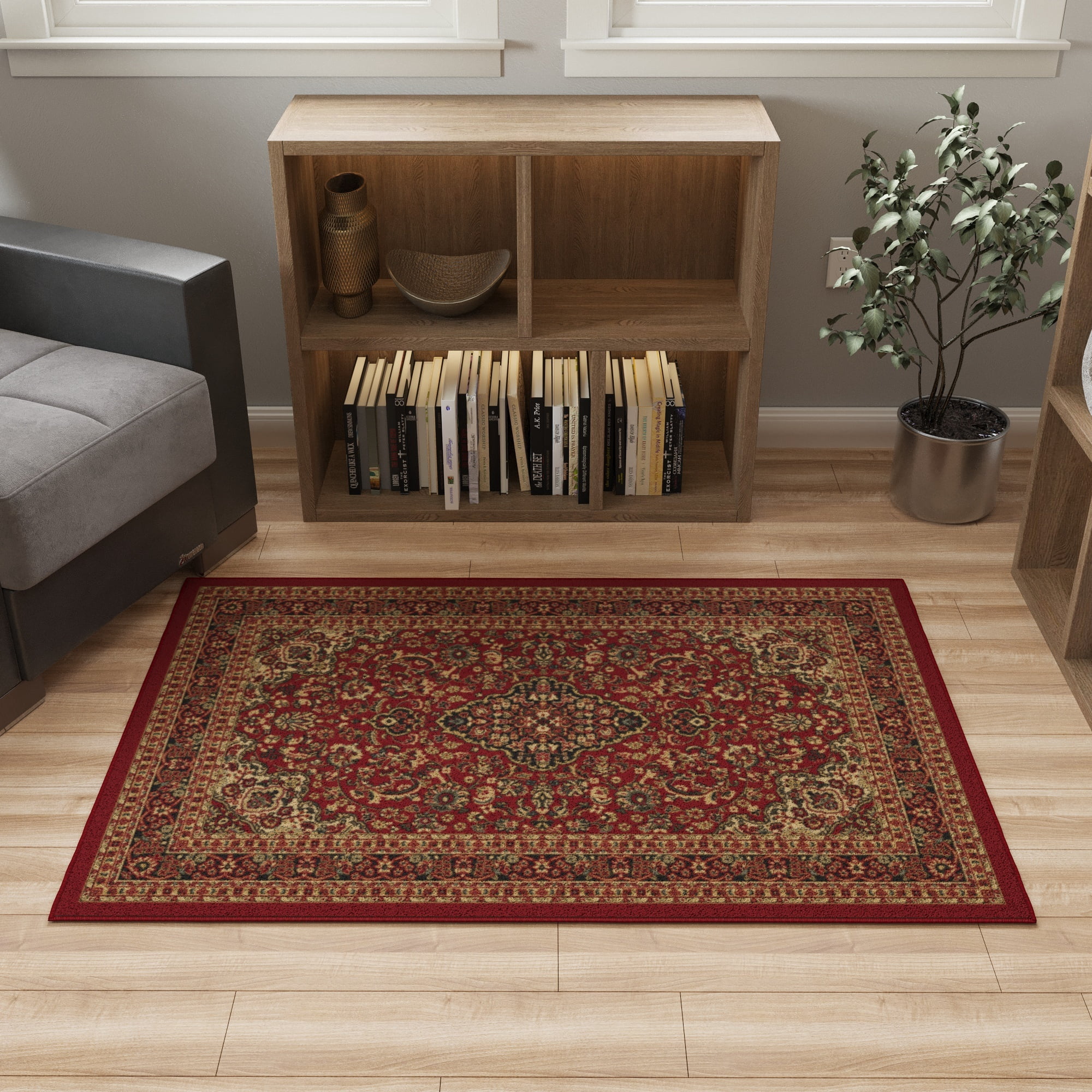 Ottomanson Medallion Area Rug 3'3" x 4'7" - Non Slip Low Pile Carpet, Red
