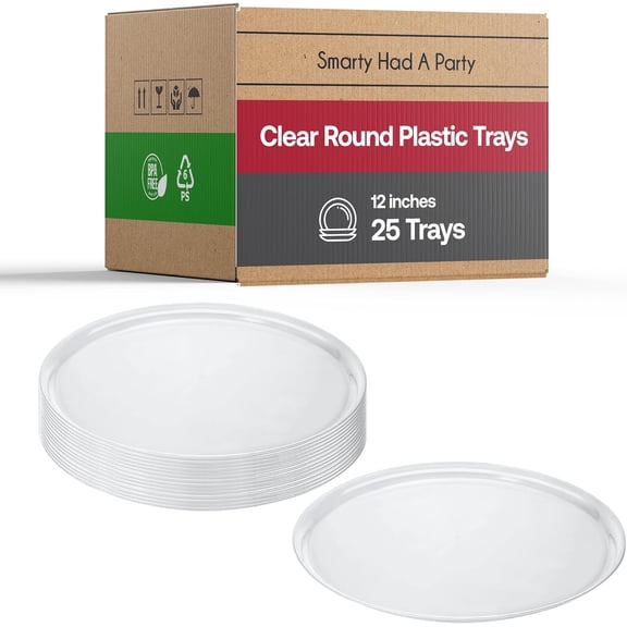 12 Inch Clear Round Plastic Serving Tray – Elegant Party Platters for Serving Food, Heavy-Duty Disposable Plastic Serving Trays for Catering, Weddings & Events – Set of 25