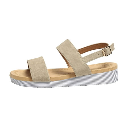 

KIJBLAE Women Summer Platform Sandals Beach Shoes Ladies Buckle Strap Roman Sandals Open Toe Wedges Sandals Lightweight Non-Slip Sandals Beige 38