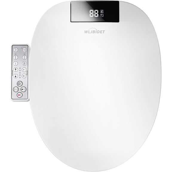 Toilet Bidet Seat, Instant Warm Water, Self-Cleaning Nozzle, Multiple Spraying Modes, Electric Heated Seat, Warm Air Drying, Soft Closed Lid, Display Screen, Requires Electricity, Round