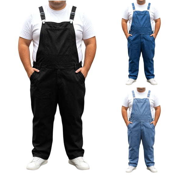 Zormilly Denim Overalls for Men Plus Size Elastic Waist Baggy Jeans Jumpsuits with Pockets Casual Jeans Overalls, L-5XL