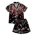 thumbnail image 5 of TOOYOU Women Pajama Set Valentine's Day Short sleeve Sleepwear Loungewear Silk Satin Button Down Heart-shaped printing Lightweight Soft 2Pcs Pjs Set Nightwear, 5 of 5