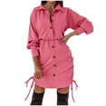 thumbnail image 2 of Fankiway Clair à Manches Longues Robes Femmes à Manches Longues Revers, Couleur Unie Cordon de Serrage Jupe, Robe, Fesses Enveloppé Jupe Courte Robes de Femmes Grande Taille Clair, 2 of 7