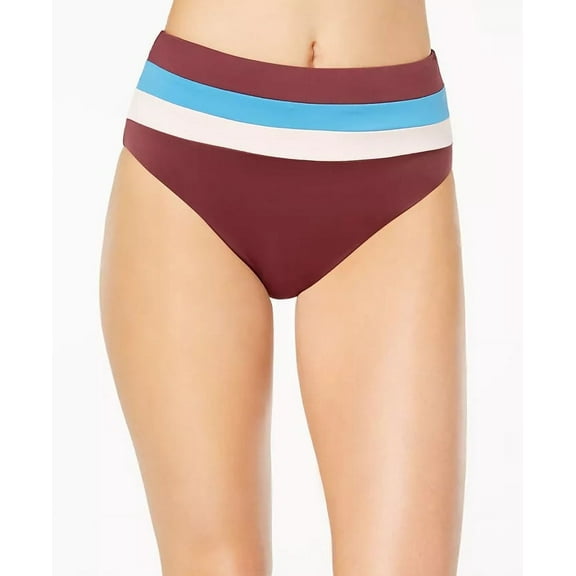 Bar III PURPLE/MULTI Colorblocked High-Waist Bikini Swim Bottoms, US Medium
