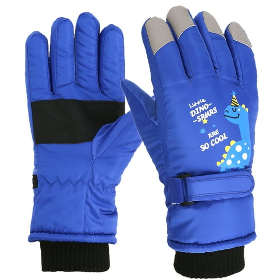 BRGZLK Kids Ski Gloves Riding Waterproof Snow Ski Gloves Warm Windproof Adjustable Outdoor Mittens for Boys Girls 5-9 Years Blue One Size