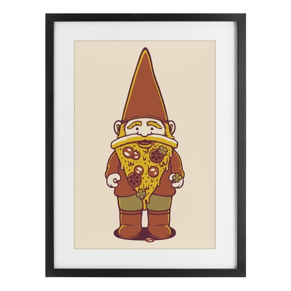 Stupell Industries Contemporary Happy Pizza Gnome Black Framed Print Under Glass, 14 x 20, by Tobe Fonseca