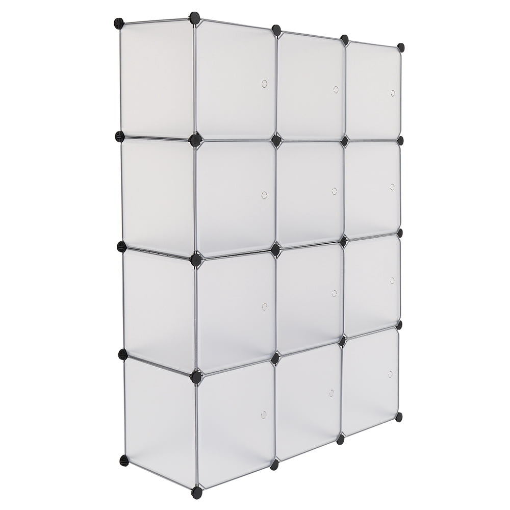 12-Cube Storage Shelf Cube Shelving, PP Organizer Cabinet with Rust-proof Metal Frame for organize Book, Toy, Clothes, White