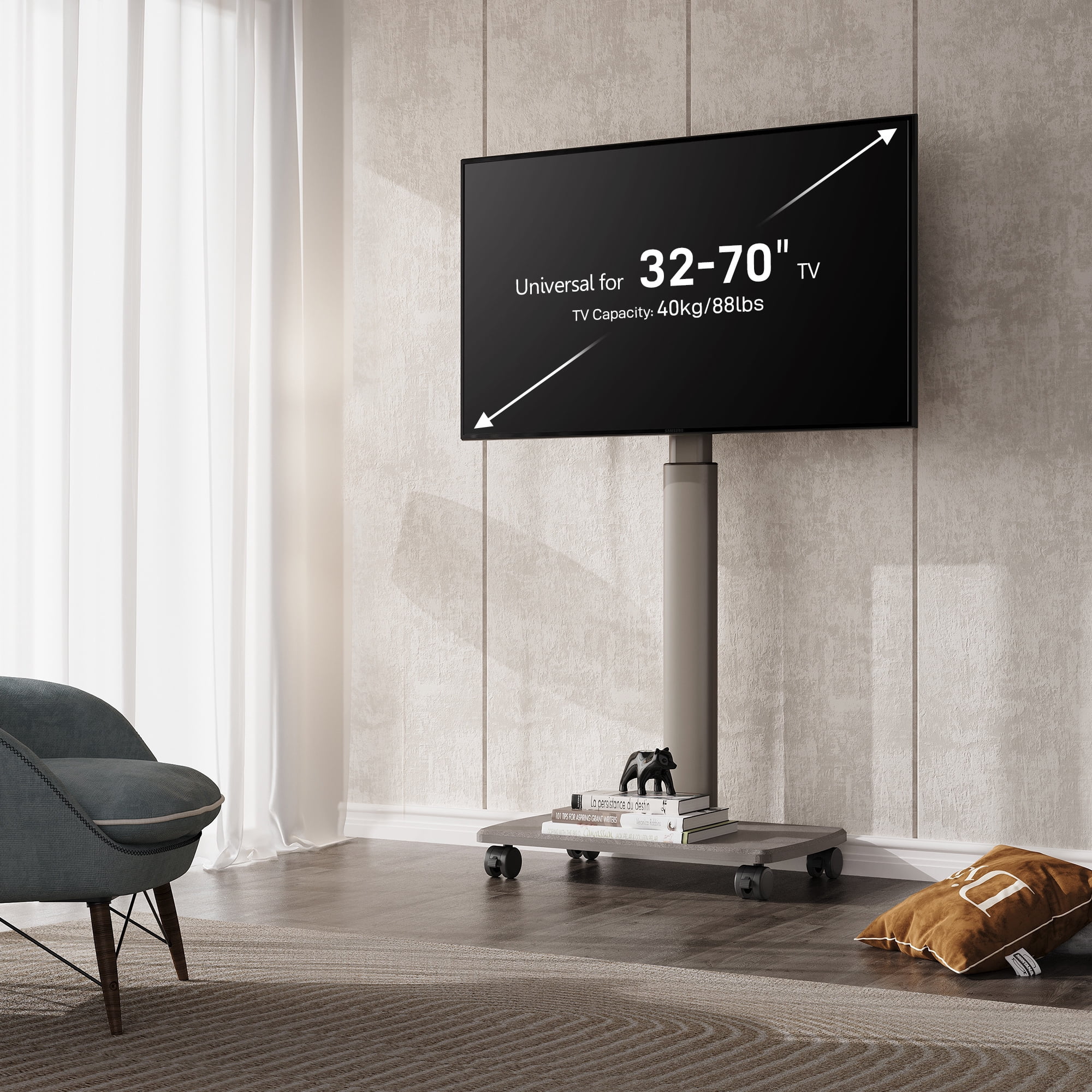 FITUEYES Rolling TV Floor Stand for 32 - 70 Inch TVs,Morandi Gray