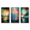 thumbnail image 2 of Designart "Mystical Arctic Mountains Aurora Borealis IV" Beach Framed Wall Art Set Of 3 - Yellow Coastal Beach Frame Gallery Set For Office Decor, 2 of 6