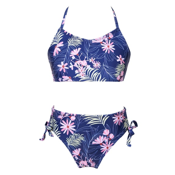 DPOIS Girls' Printed V-Neck Bikini Swimsuit Halter Tops with Bottoms 2 Piece Bathing Suit