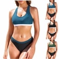 thumbnail image 2 of Women's Sporty Swimsuits Racerback Two Piece High Cut Bathing Suits Colorblock Tank Top Beach Swimwear (L, Black), 2 of 4