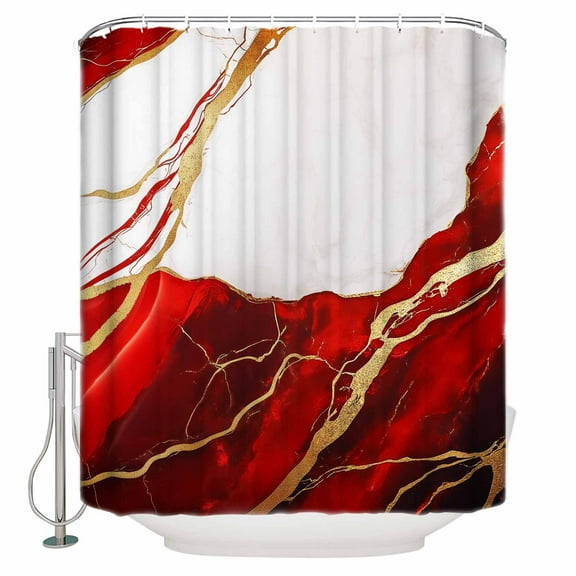 Red Shower Curtain Set ，Waterproof Fabric Shower Curtains Marble Texture Shower Curtains for Bathroom,Bathroom Decor 60"x72"