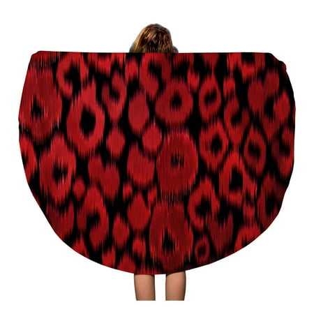 Water Ski Marker - LADDKA 60 inch Round Beach Towel Blanket Leopard Skin Pattern Red on Spots of Traditional Ikat Watercolor Markers Travel Circle Circular Towels Mat Tapestry Beach Throw