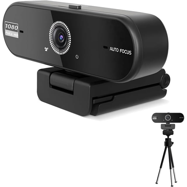 1080P Full HD Webcam with Privacy Cover, Tripod,Wide Angle Lens,Active Light Correction,Plug and USB Webcam for PC, Desktop, Laptop,