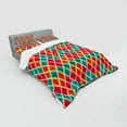 thumbnail image 3 of Geometric Duvet Cover Set, Vibrant Colored Grunge Rhombus Design with Cream Tone Stripes, Bedding Set with Shams and Fitted Sheet, 3 Sizes, by Ambesonne, 3 of 3