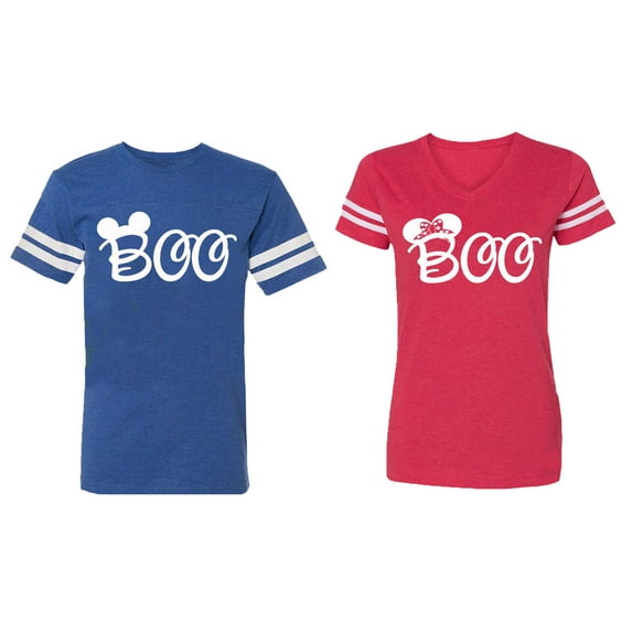 Halloween Boo Matching Cotton Jerseys (Royal / Red) (XXL / M)