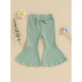 thumbnail image 2 of Douhoow Toddler Girl Ribbed Flare Pants 0-4 Years Baby Solid Color Elastic Bell Bottoms Ruffle Trousers, 2 of 8