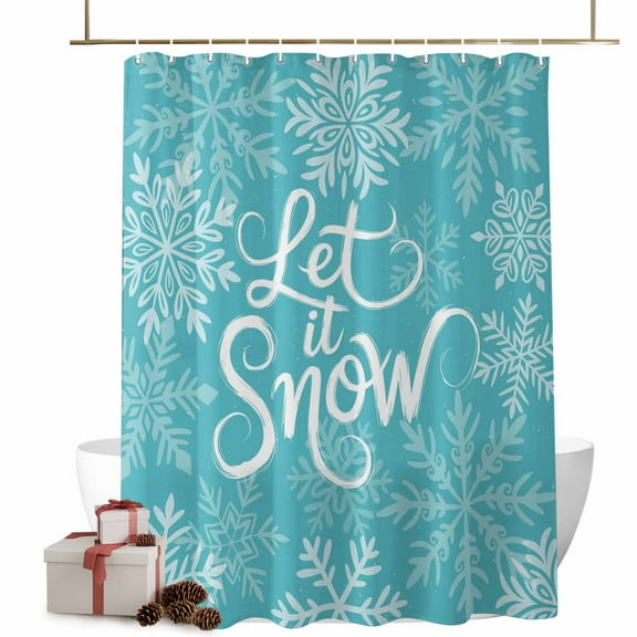 Christmas Shower Curtain Winter Snowflake Bathroom Curtains with Hooks, Waterproof Fabric Teal Snow Bath Shower Curtains Set for Bathroom Bathtubs Xmas Decor 72x72 Inch