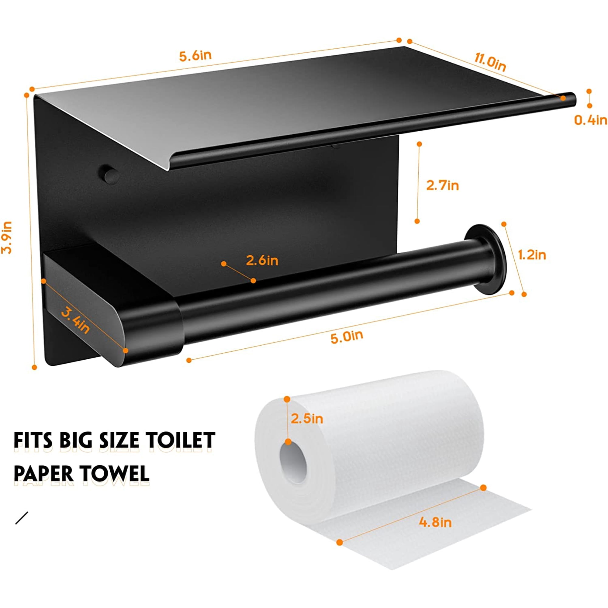 USHOWER 2-Piece Bathroom Set - 12 Inch Towel Bar & Toilet Paper Holder, Matte Black, 304 Stainless Steel