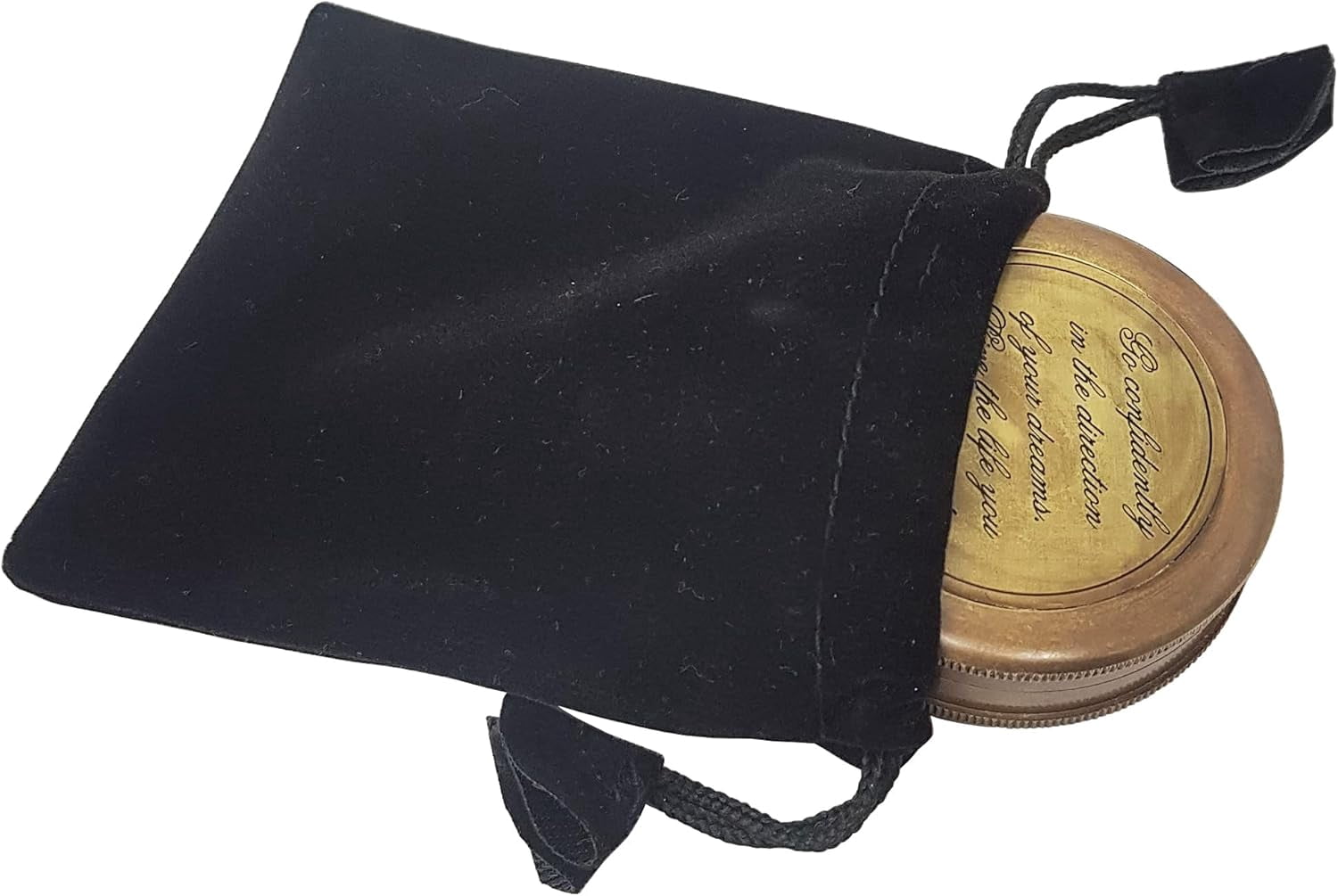 Brass Compass in Antique Finish, with HD Thoreau's Motivational Quote Go Confidently in The Direction with Case