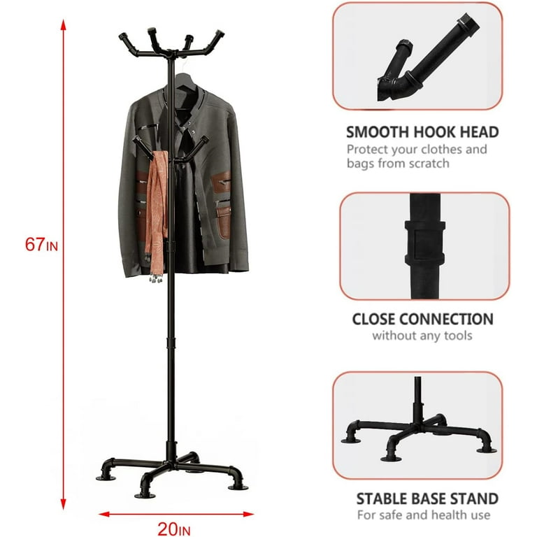 Industrial Coat Rack Metal Pipe Coat Rack Stand Freestanding with 6 Hooks Heavy Duty Coat Tree Sturdy Coat Racks for Entryway Hallway Bedroom Vintage gold Walmart