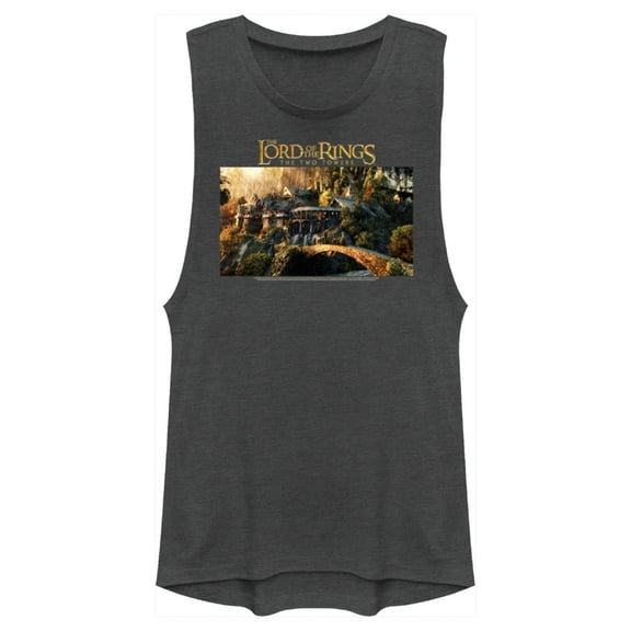 Junior's The Lord of the Rings Two Towers Rivendell Scene  Festival Muscle Graphic Tee Charcoal Large