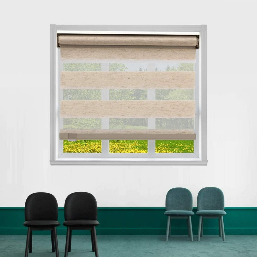 TJ GLOBAL Cordless Zebra Roller Shades, Dual Layer Sheer Blinds Window