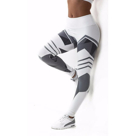 FITTOO High Waist Yoga Pants Fitness Leggings Stretchy Geometry Print Tights for Women Capris Activewear