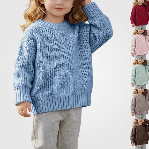 Afuyipoi Kids Thick Knit Pullover Sweater for Boys Girls Size 3M-5Y Winter Warm Comfort Wear Blue Size 9M