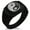 Black, variant on Stainless Steel Peacock Feather Yin Yang CZ Ribbed Needle Stripe Pattern Biker Style Polished Ring