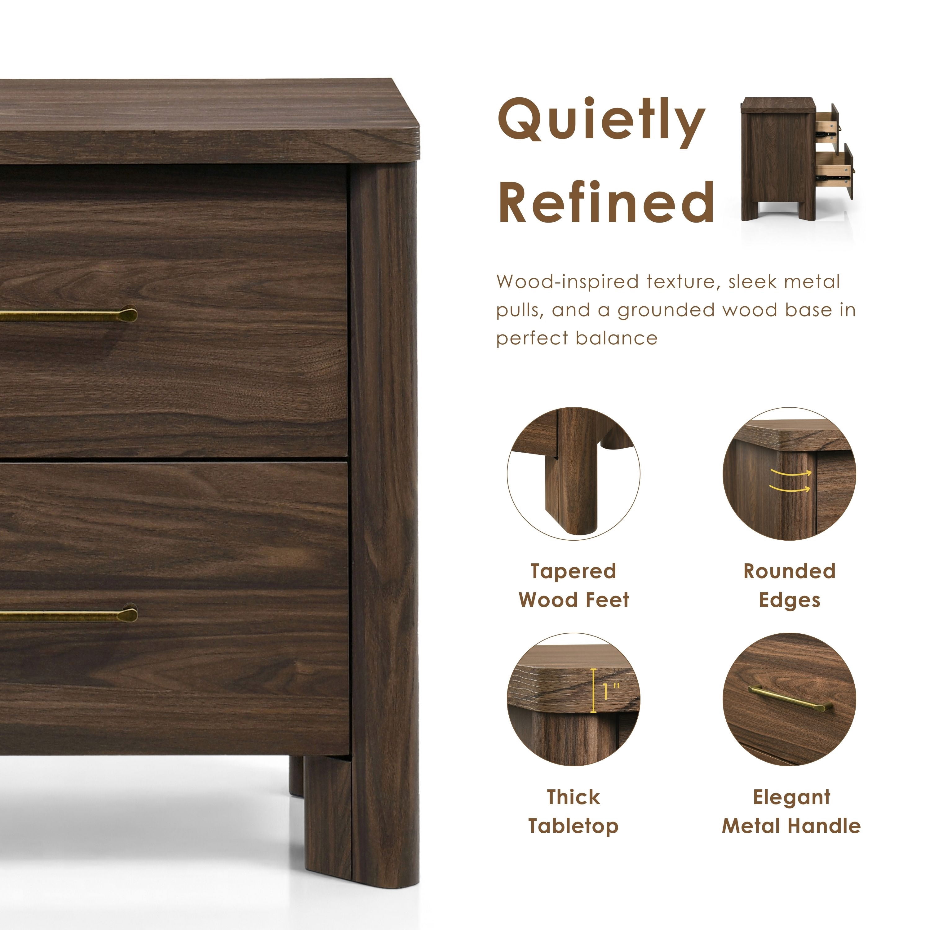 Furniture of America Gracie Modern Wood 2-Drawer Kids Nightstand with USB Ports, Walnut
