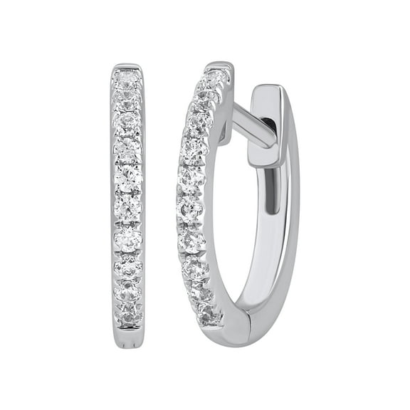 DewberryDiamonds 1/5 ct Round Cut Lab Grown Diamond Hoops & Huggies Earrings for Women | 14k White Gold Plated 925 Silver (Clarity: VS, Color: EF)