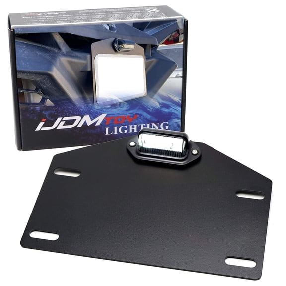 Heavy Duty Steel Built License Plate Holder w/Xenon White LED Tag Light, For Polaris RZR Ranger Can-Am Maverick X3 Kawasaki Mule Pioneer ATV UTV Snowmobile, etc