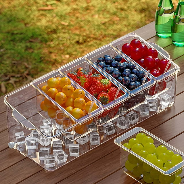 Contenedores para Organizar, Caja para Almacenar Frutas, Compartimento de Plástico Apto para Picnic, Caja Transparente para Conservar Alimentos Frescos con Compartimento para Hielo Integrado, Contene