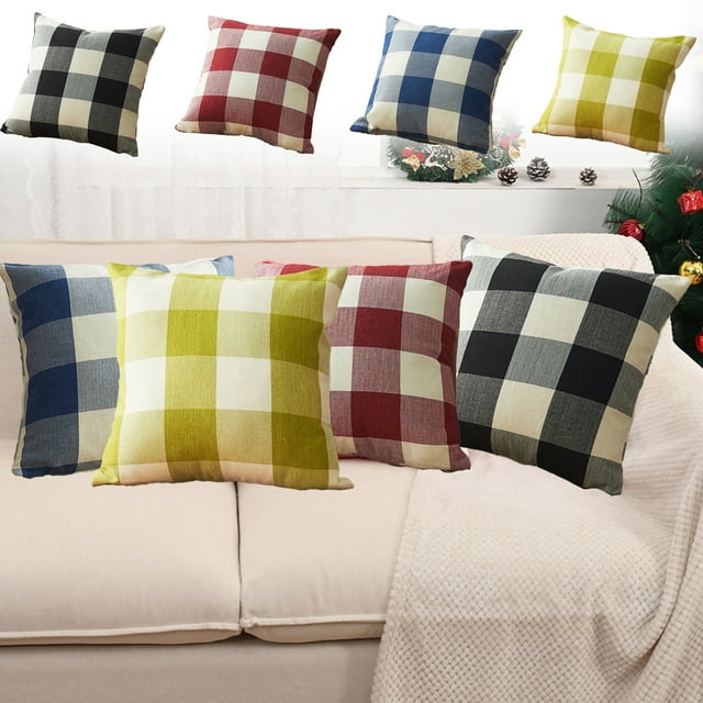 Linen Plaid Square Pillowcase Breathable High-Grade Cushion Cover Soft Modern Layered Plaid Design Fits 45x45 cm Inserts Machine Washable Single Pack
