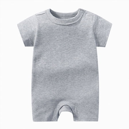 WUANDIXFA Baby Girl Newborn Outfit 3 6 12 18 24 Months Cotton Bubble Romper Baby Boy Girl Tshirt Bodysuit Short Sleeve Infant Summer Clothes Grey 18-24 Months