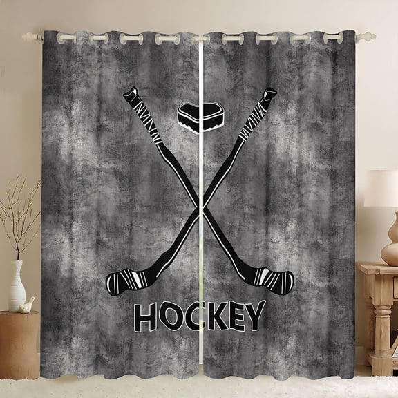 Feelyou Ice Hockey Black Out Curtains, Grey Watercolor Curtains Pack of 2 (42x63 Each)