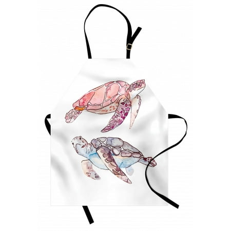 

Turtle Apron Hand Painted Watercolor Artwork of Two Turtles Pastel Cute Underwater Theme Unisex Kitchen Bib Apron with Adjustable Neck for Cooking Baking Gardening Pink Fuchsia Purple by Ambesonne